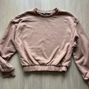 Zara Cropped Tan Brown Sweatshirt